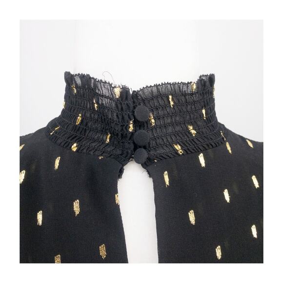 WHBM Black & Gold Foil Dash Mock Neck Sheer Sleeve Blouse Small - Picture 7 of 16